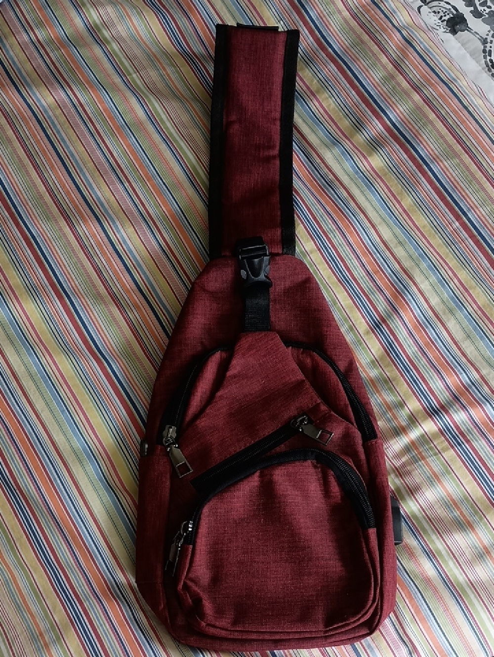 Women's Maroon Sling Backpack with Black Trim